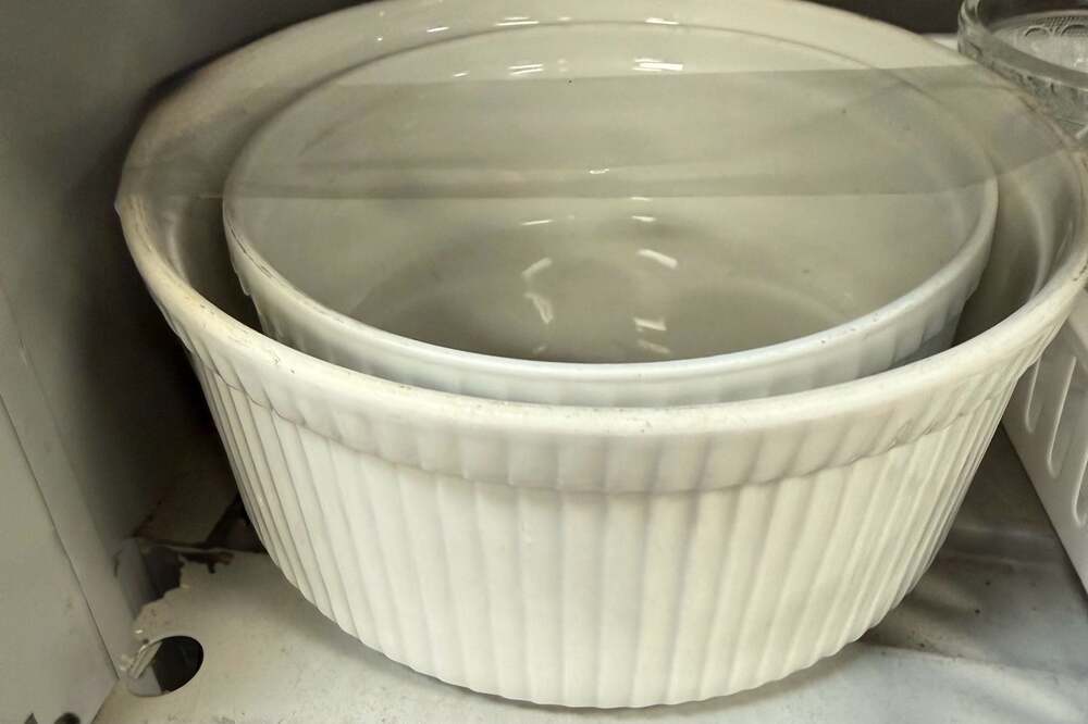 Apilco France Nesting White Porcelain Ribbed Souffle Dishes Set of 2